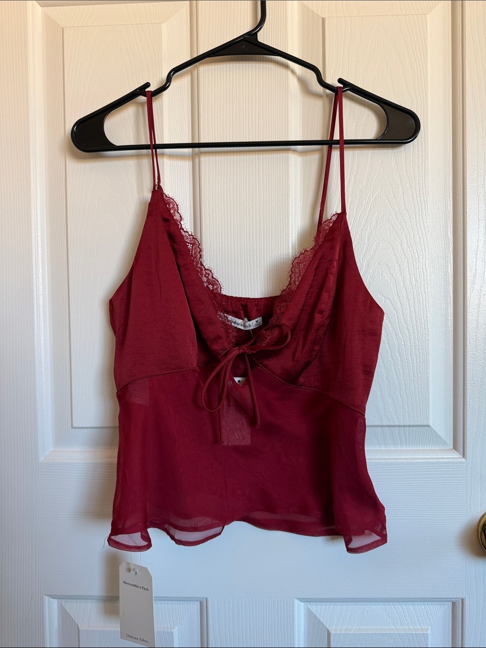 NWT Abercrombie & Fitch Burgundy Lace-Trim Tie-Front Cami